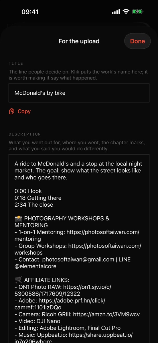 The title and description, with chapter marks
